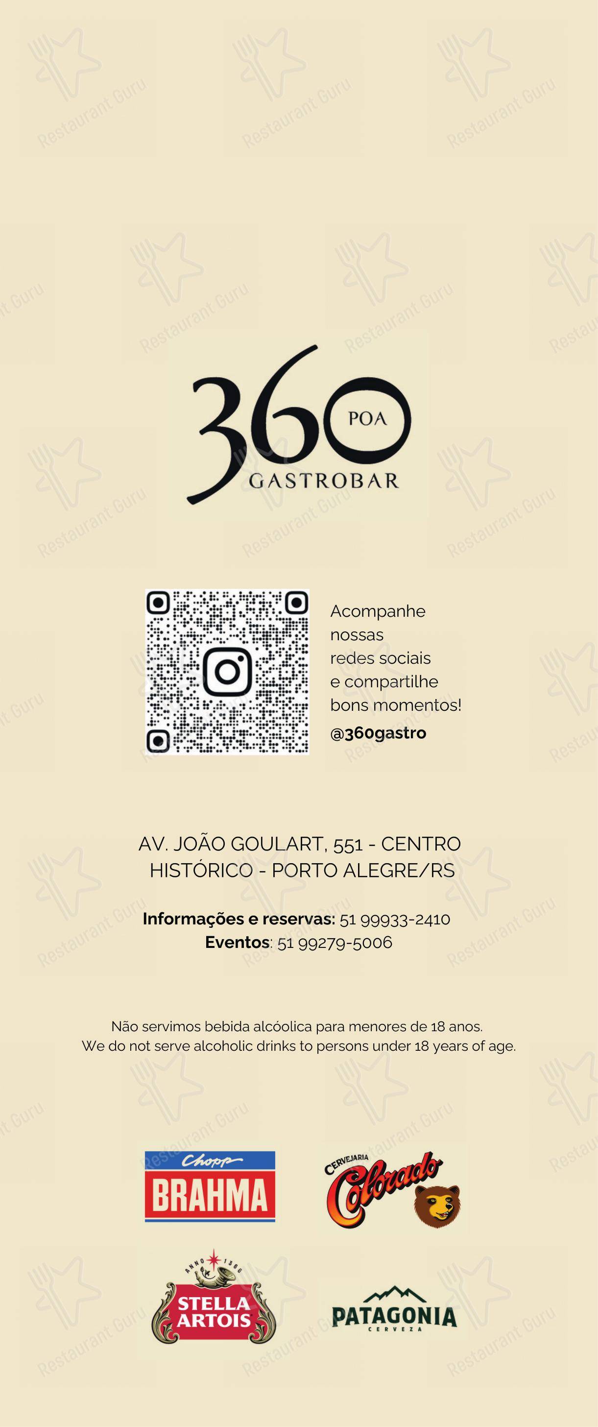 Menu para 360 POA Gastrobar restaurante
