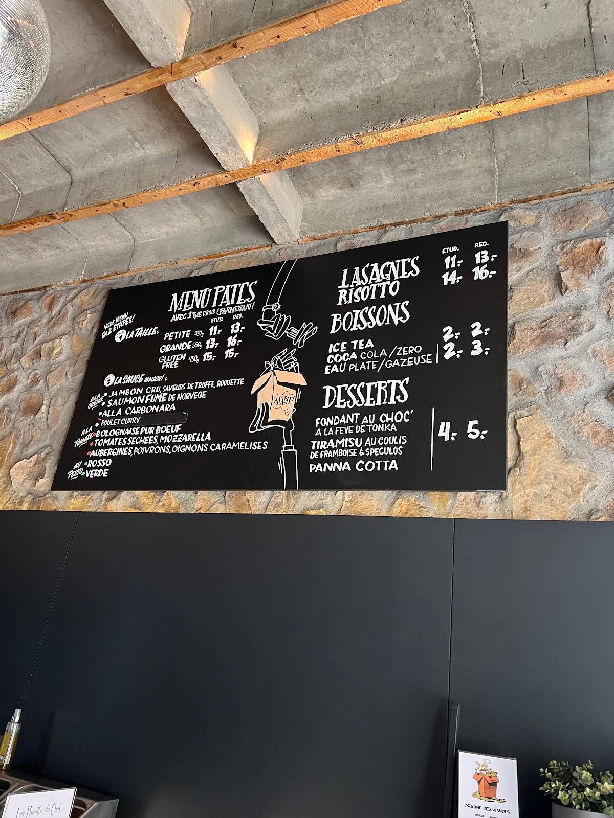 Menu de A Table ! - Bar à pâtes