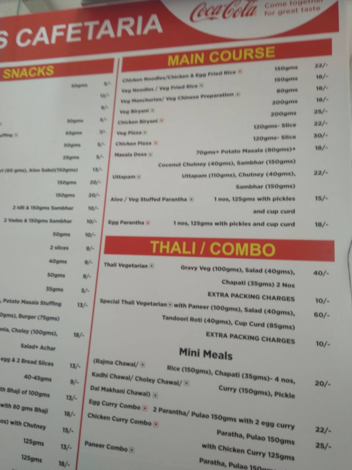Menu at AIIMS OPD canteen, New Delhi