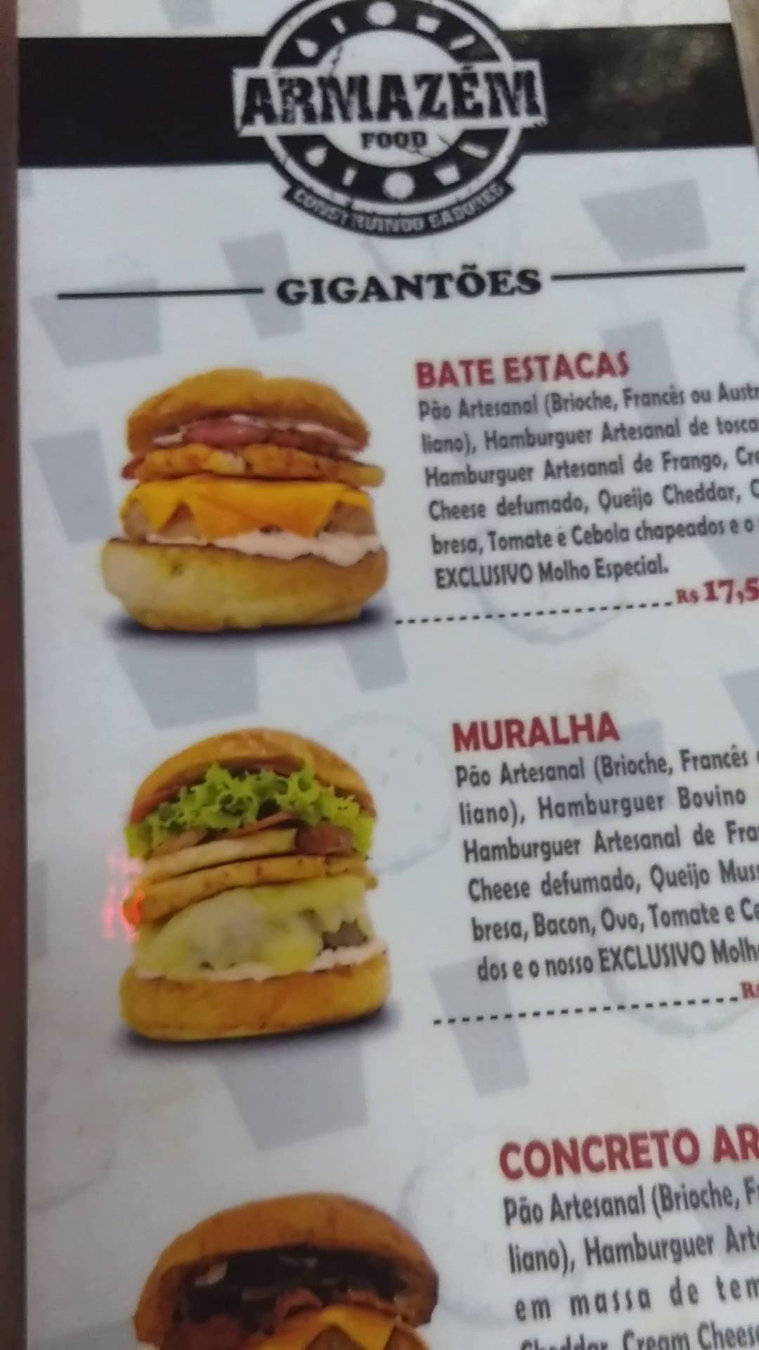 Armazém Food cardápio