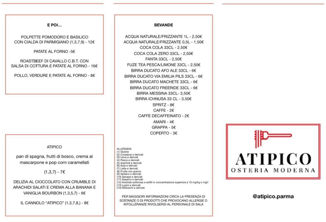 Menu di ATIPICO osteria moderna 