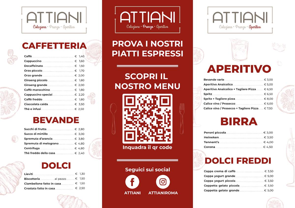 Menu di ATTIANI Dalla colazione all'aperitivo 