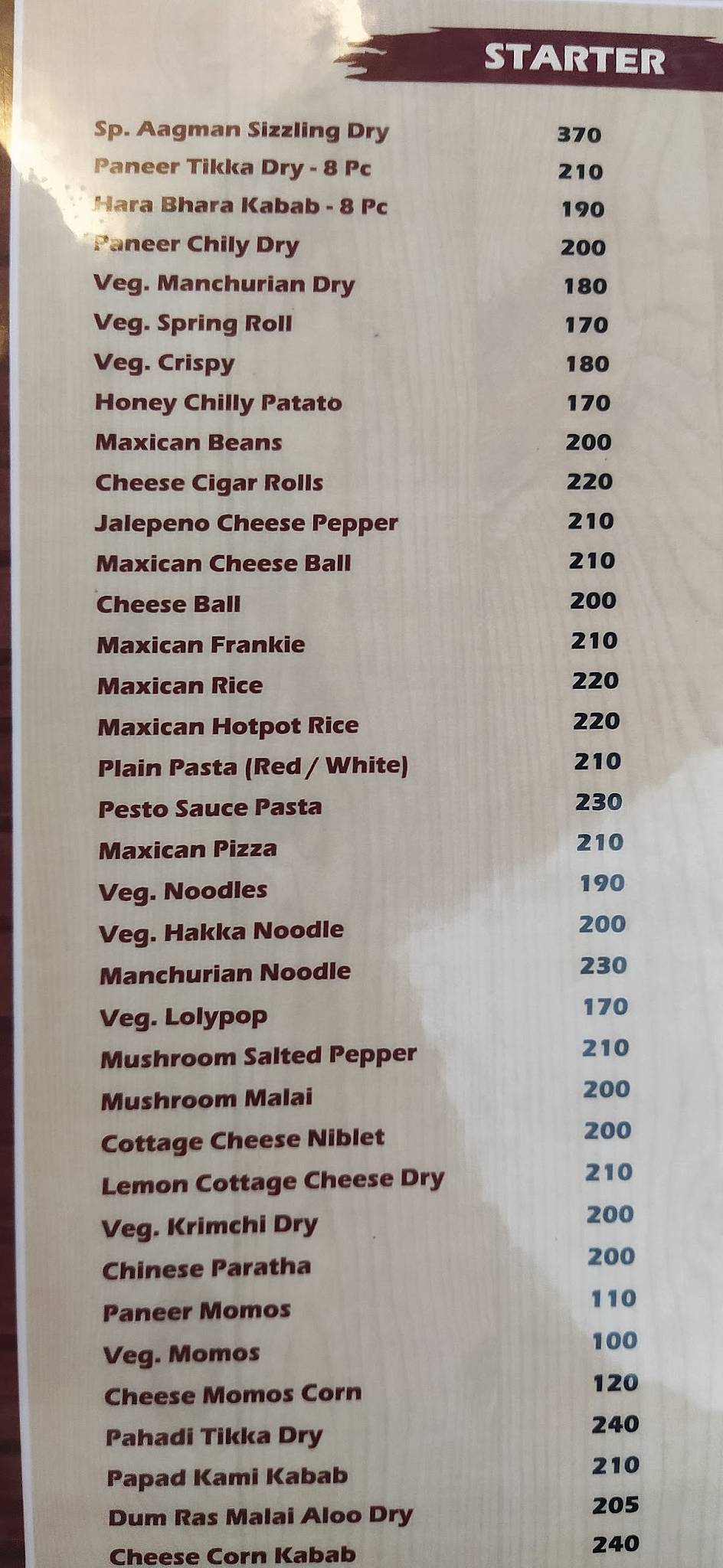 Aagman-The Family Garden Restaurant Pethapur Gandhinagar menu