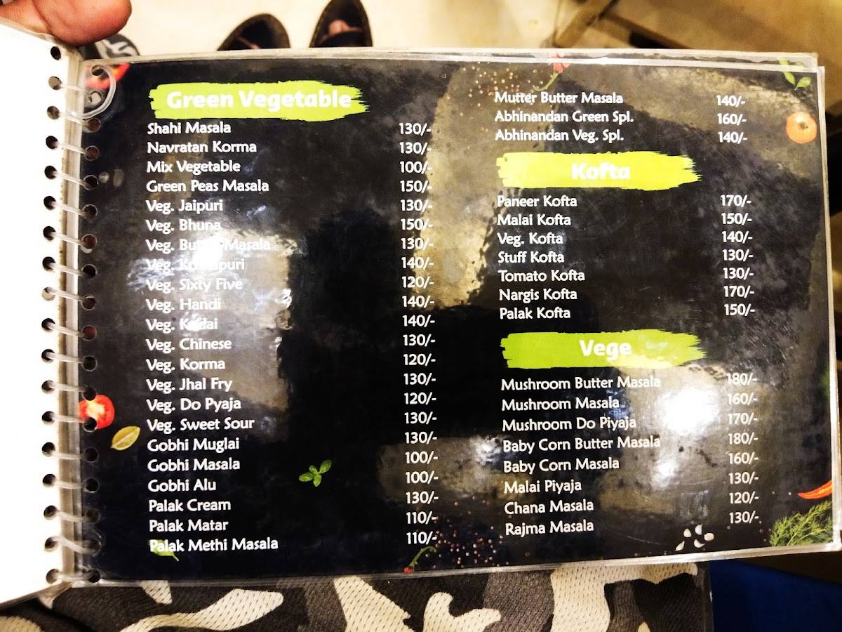 Abhinandan Veg Ac Resturant menu