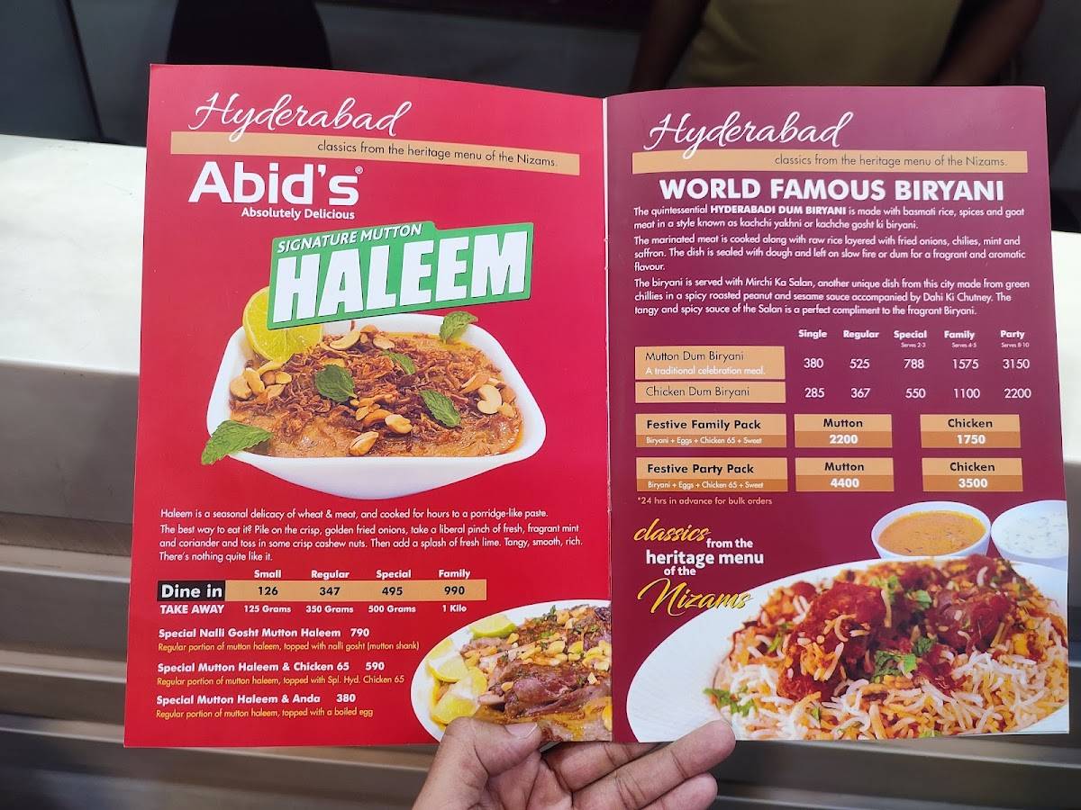 Abid's Chetpet menu