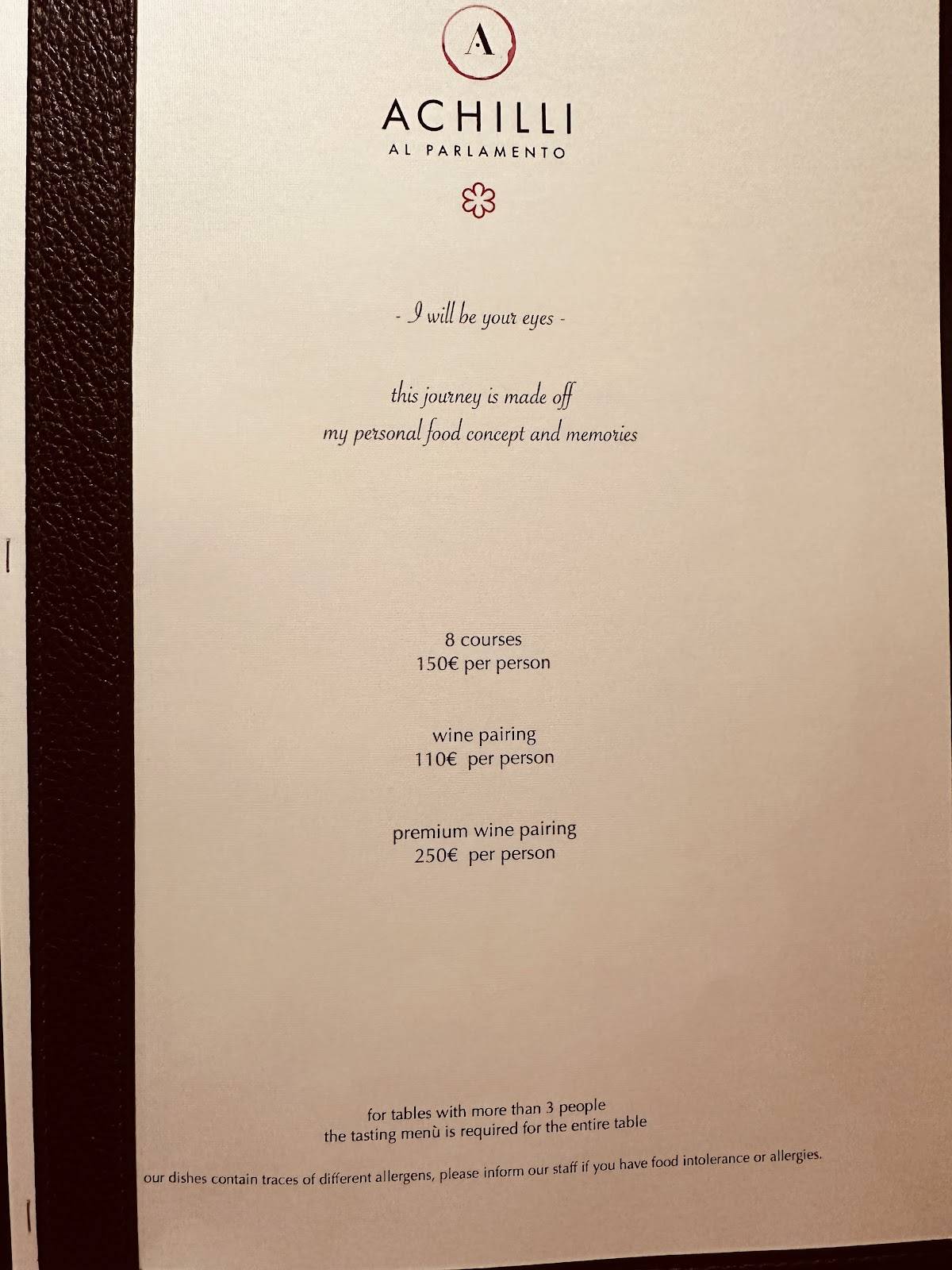 Menu di Achilli al Parlamento Ristorante Enoteca 