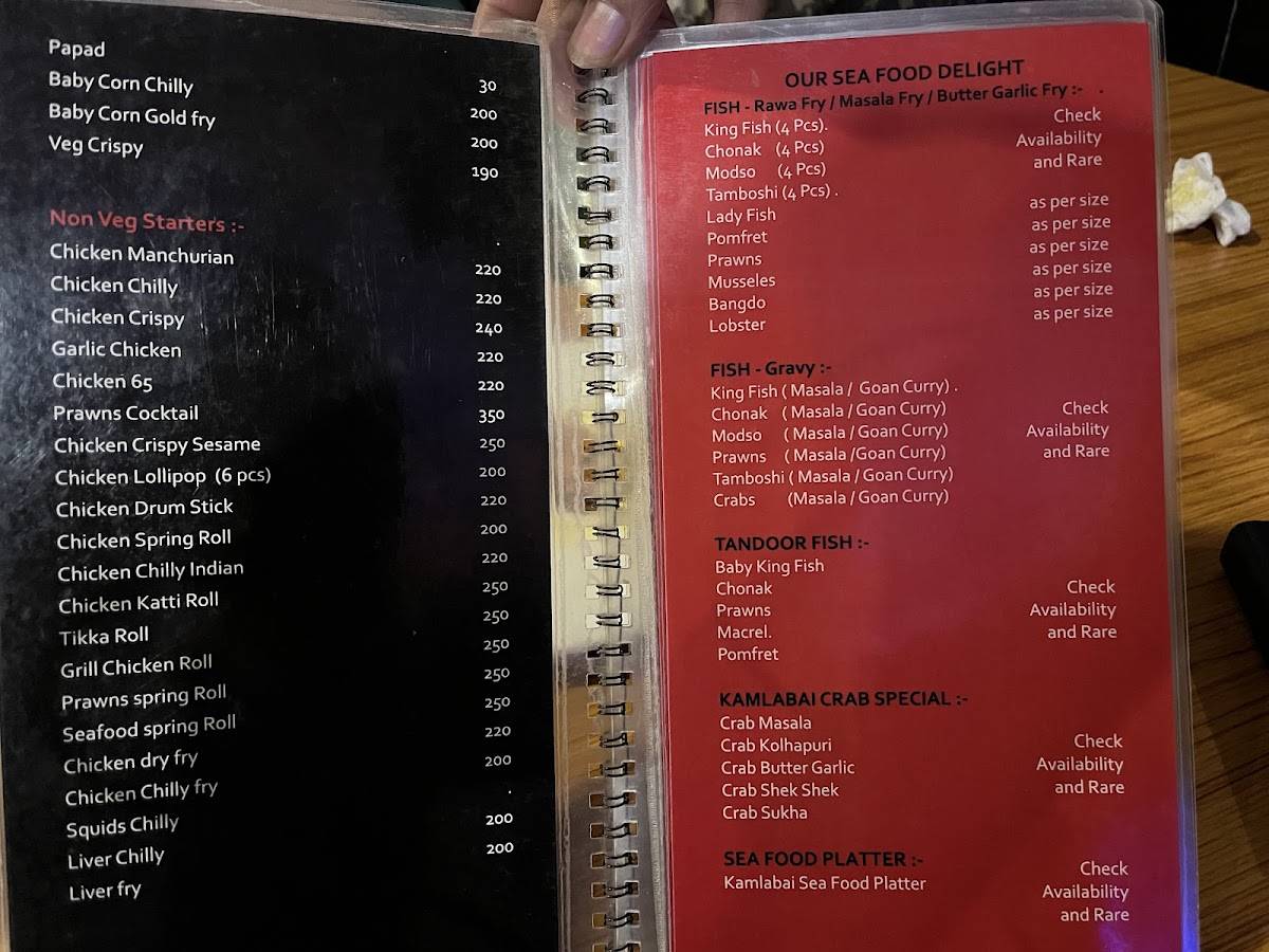 Kamlabai Sea Food Restaurant menu