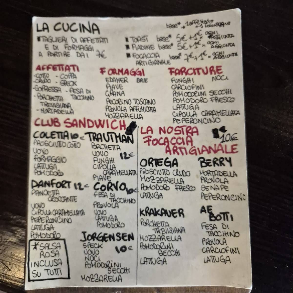 Menu de Ae Botti da Riky