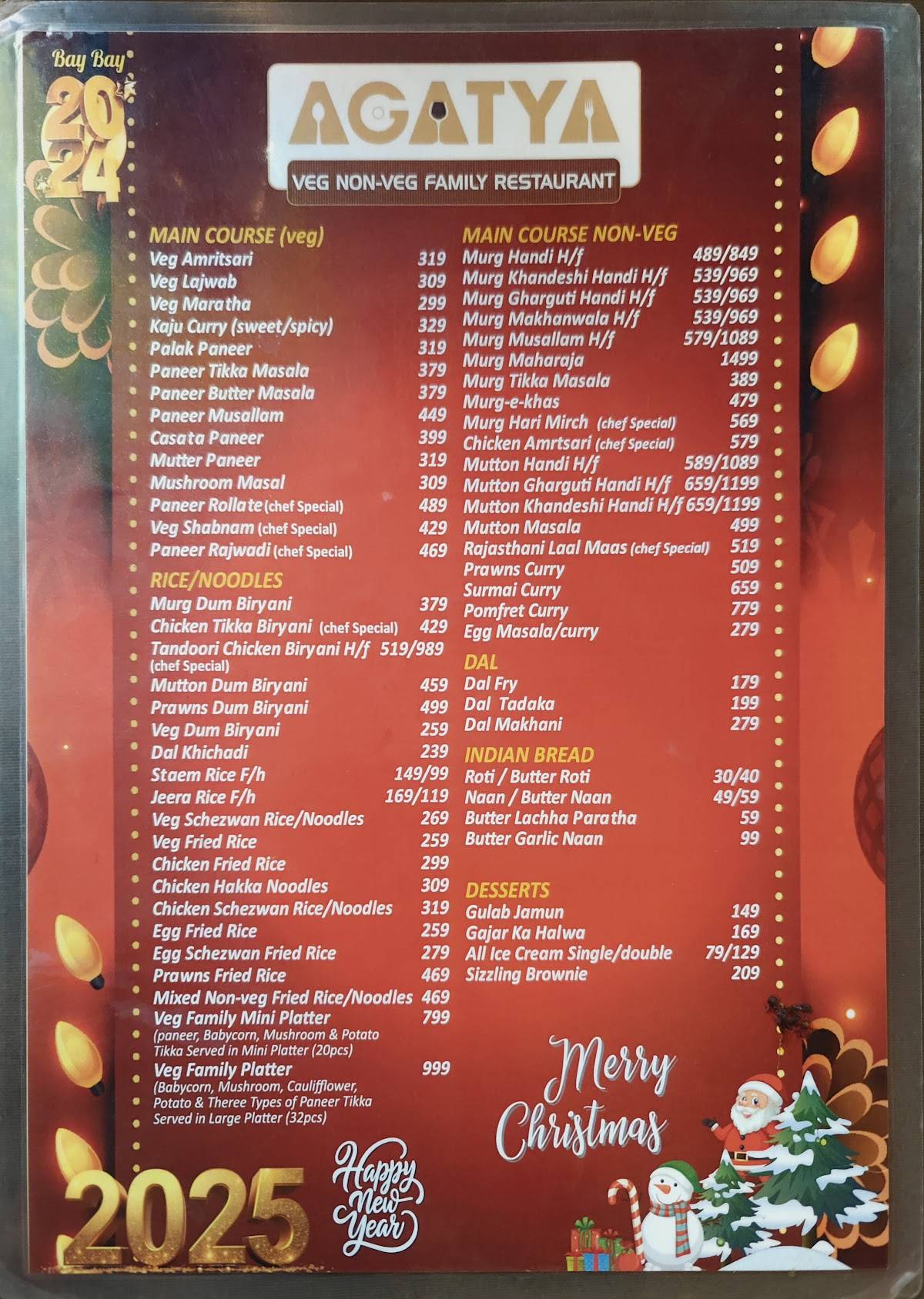 Agatya Restaurant menu