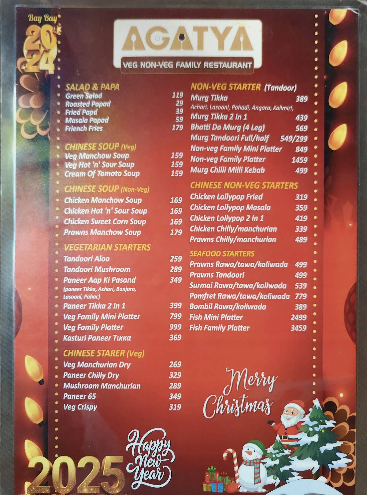 Agatya Restaurant menu