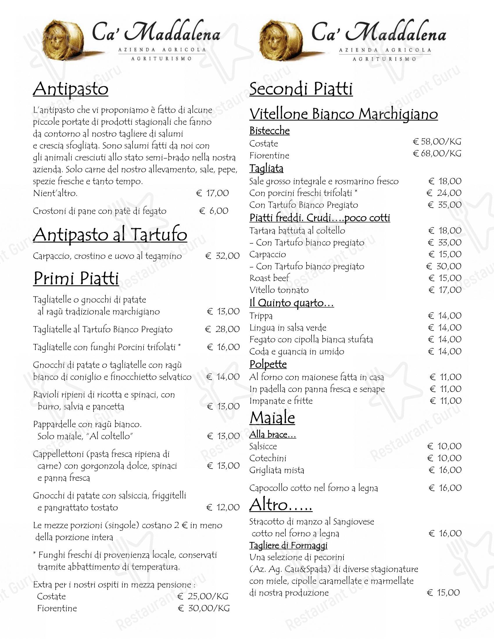 Menu di Agriturismo Ca Maddalena - Menu