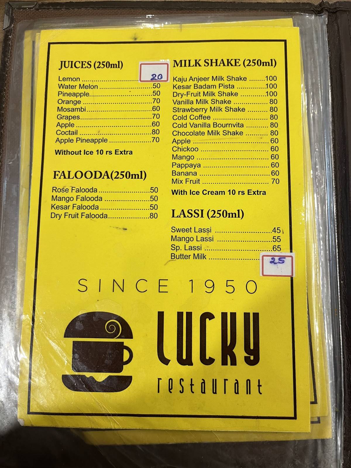 Lucky Restaurant menu