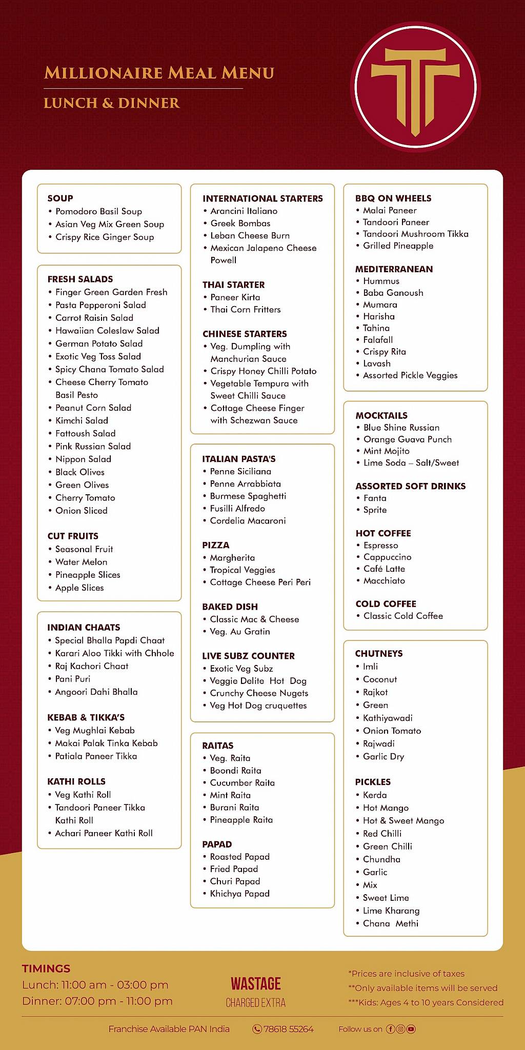 Taam Jhaam, Sindhu Bhavan Road, Ahmedabad menu