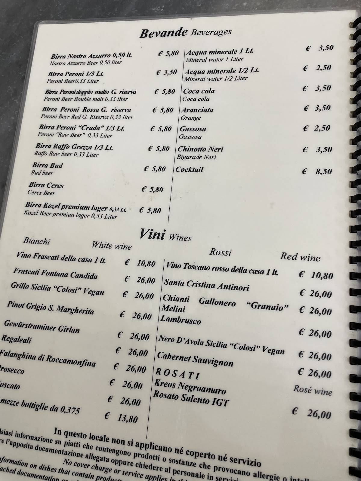 Menu di Pizzeria Ai Marmi - Antico forno a legna dal 1931 
