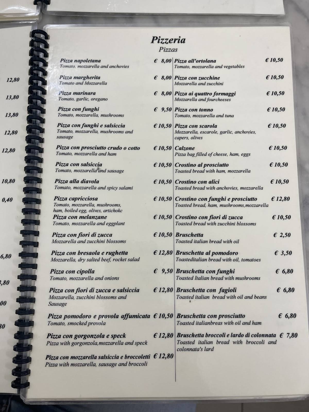 Menu di Pizzeria Ai Marmi - Antico forno a legna dal 1931 