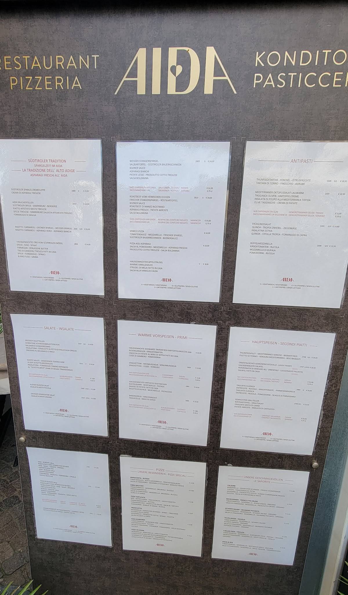 Menu di Aida Restaurant Pizzeria 
