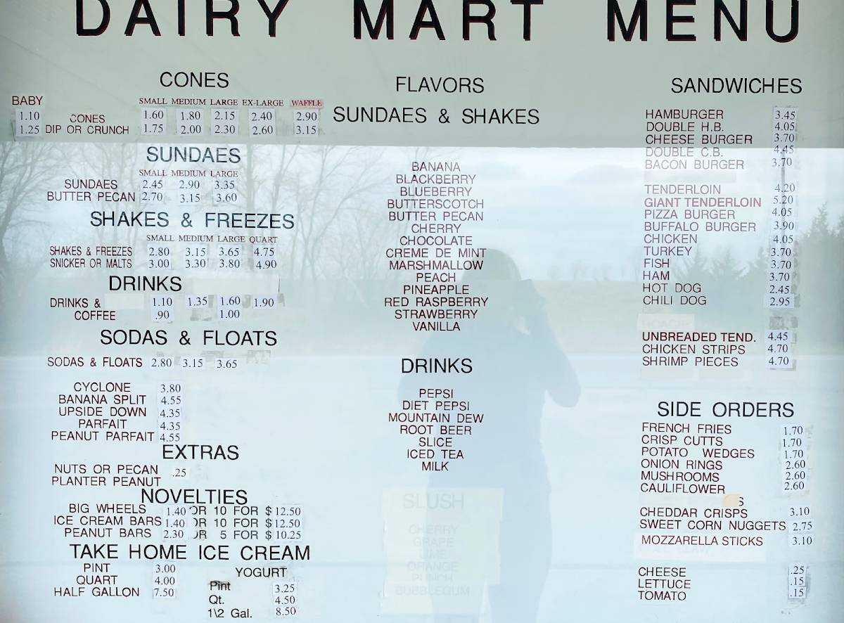 Menu at Dairy Mart restaurant, Ainsworth, Vine Ave