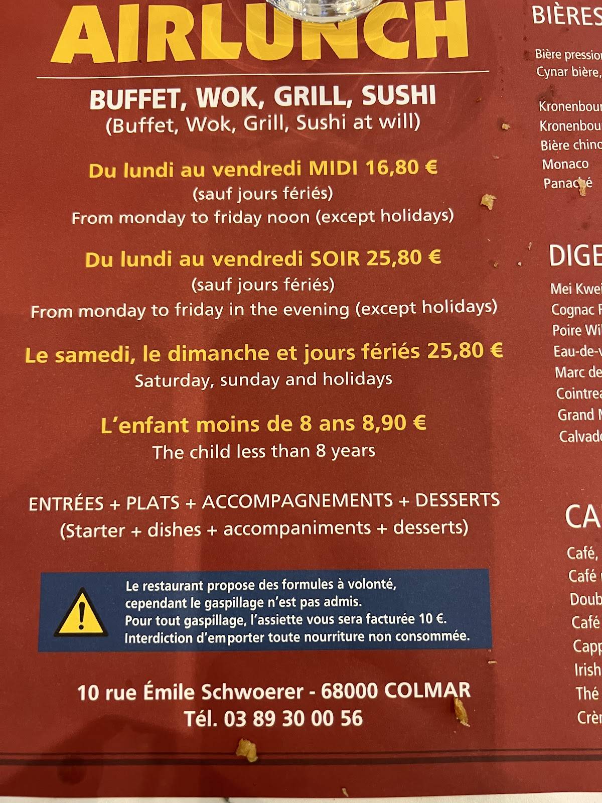 Menu de Airlunch