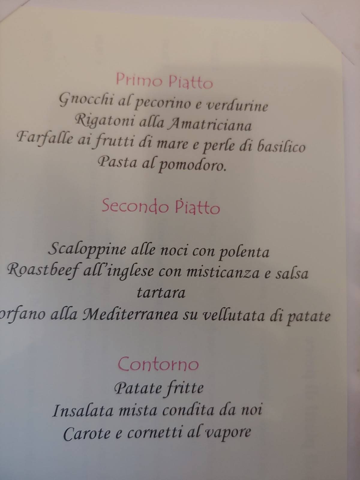 Menu di Al Bacio 