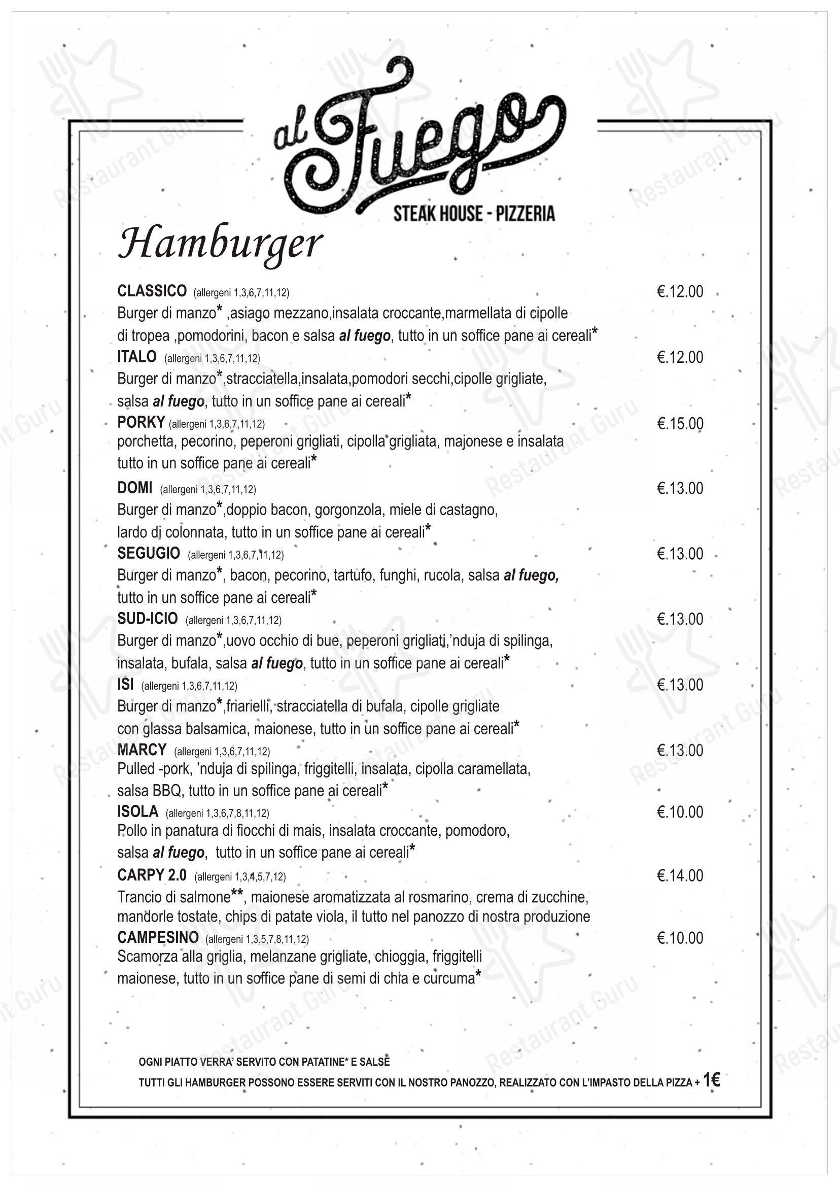 Menu di Al fuego - Menu