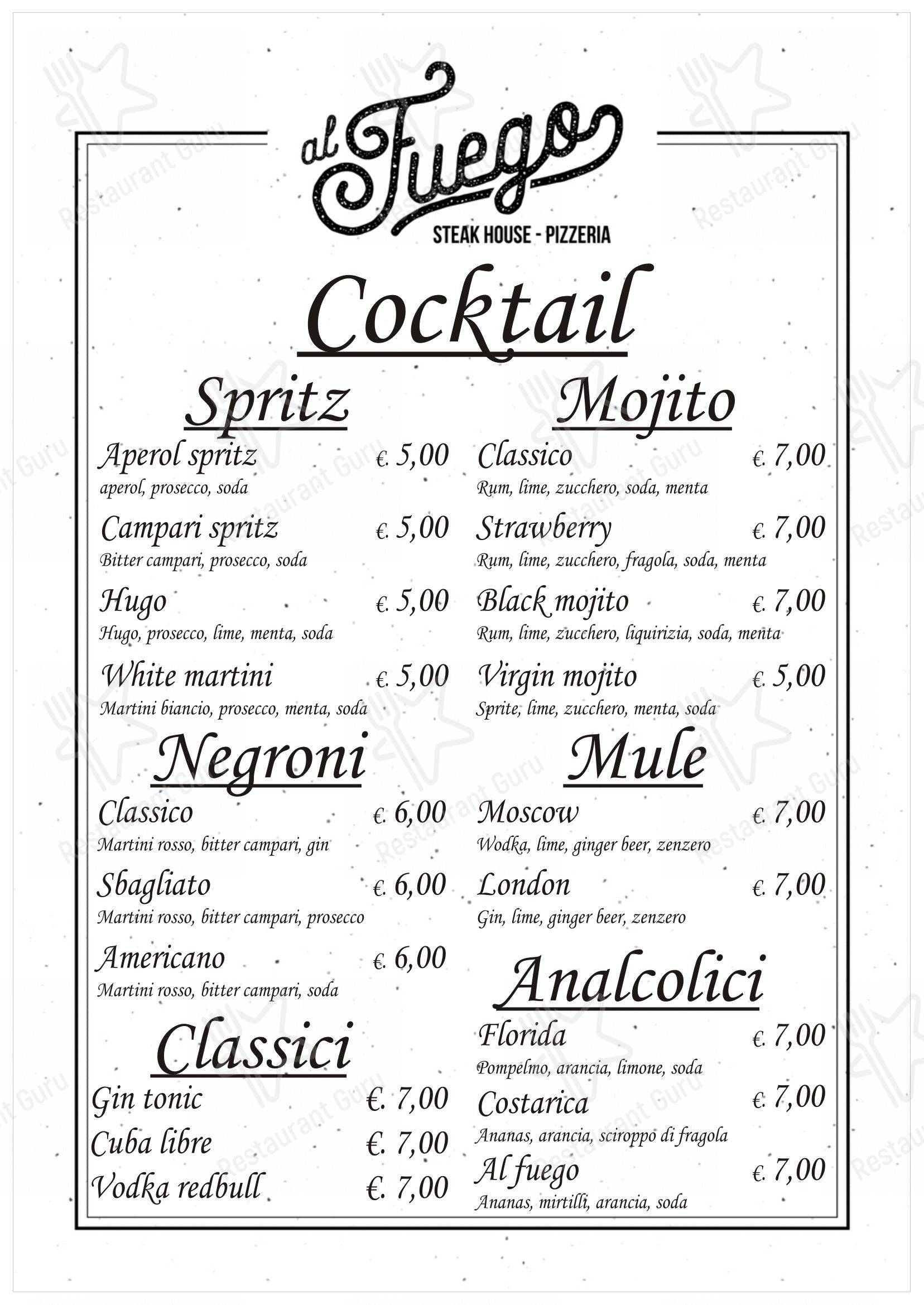 Menu di Al fuego - Menu