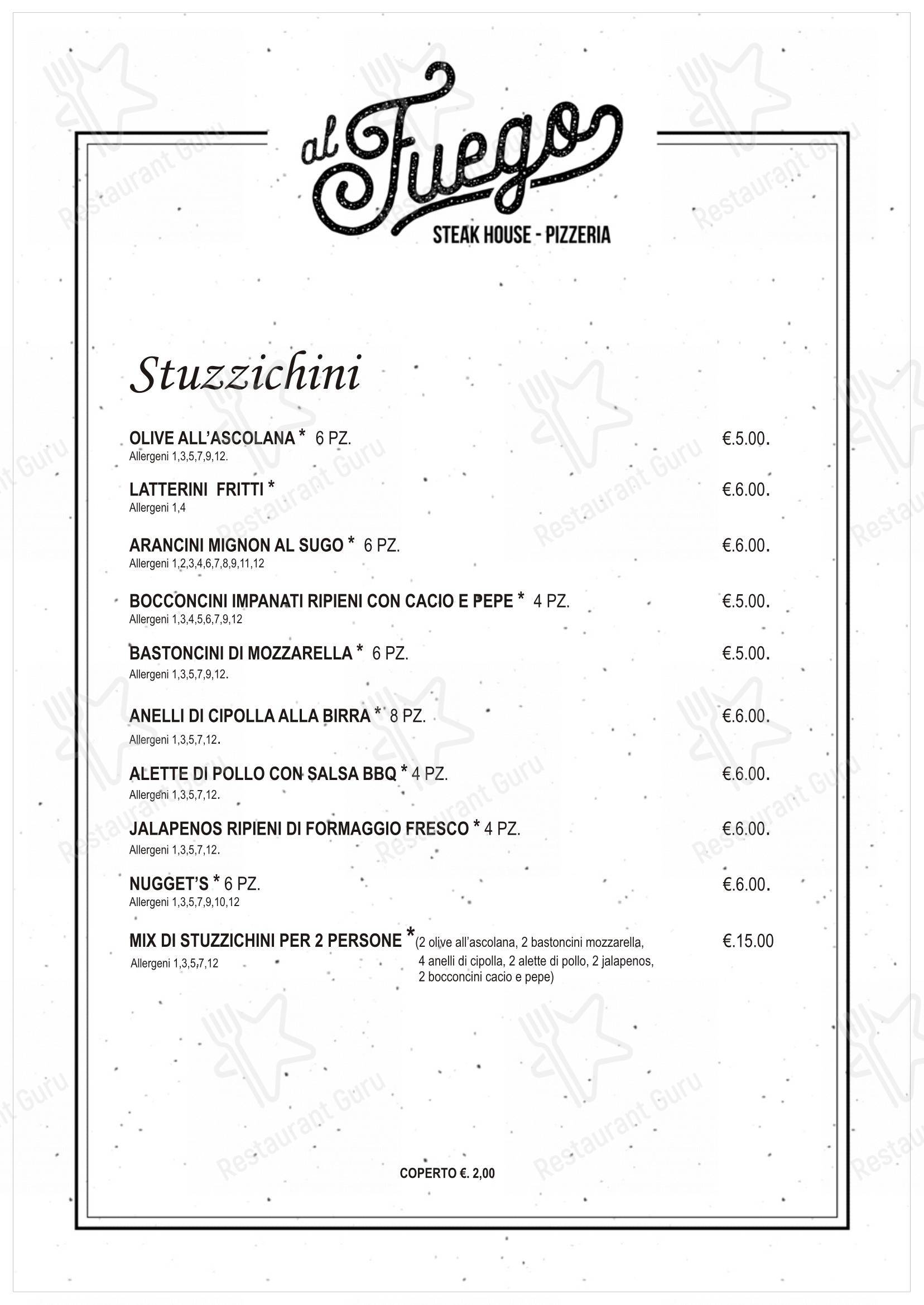 Menu per Al fuego ristorante