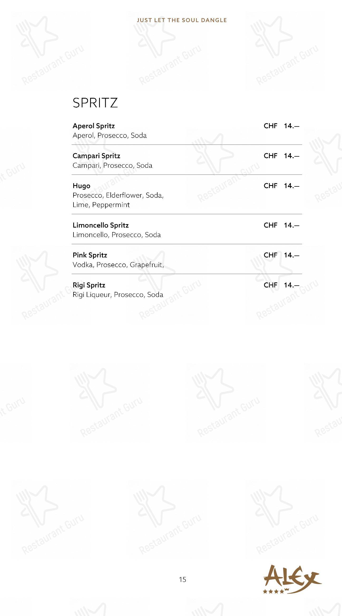 Menu per Alex Lounge Bar & Fumoir in Zermatt