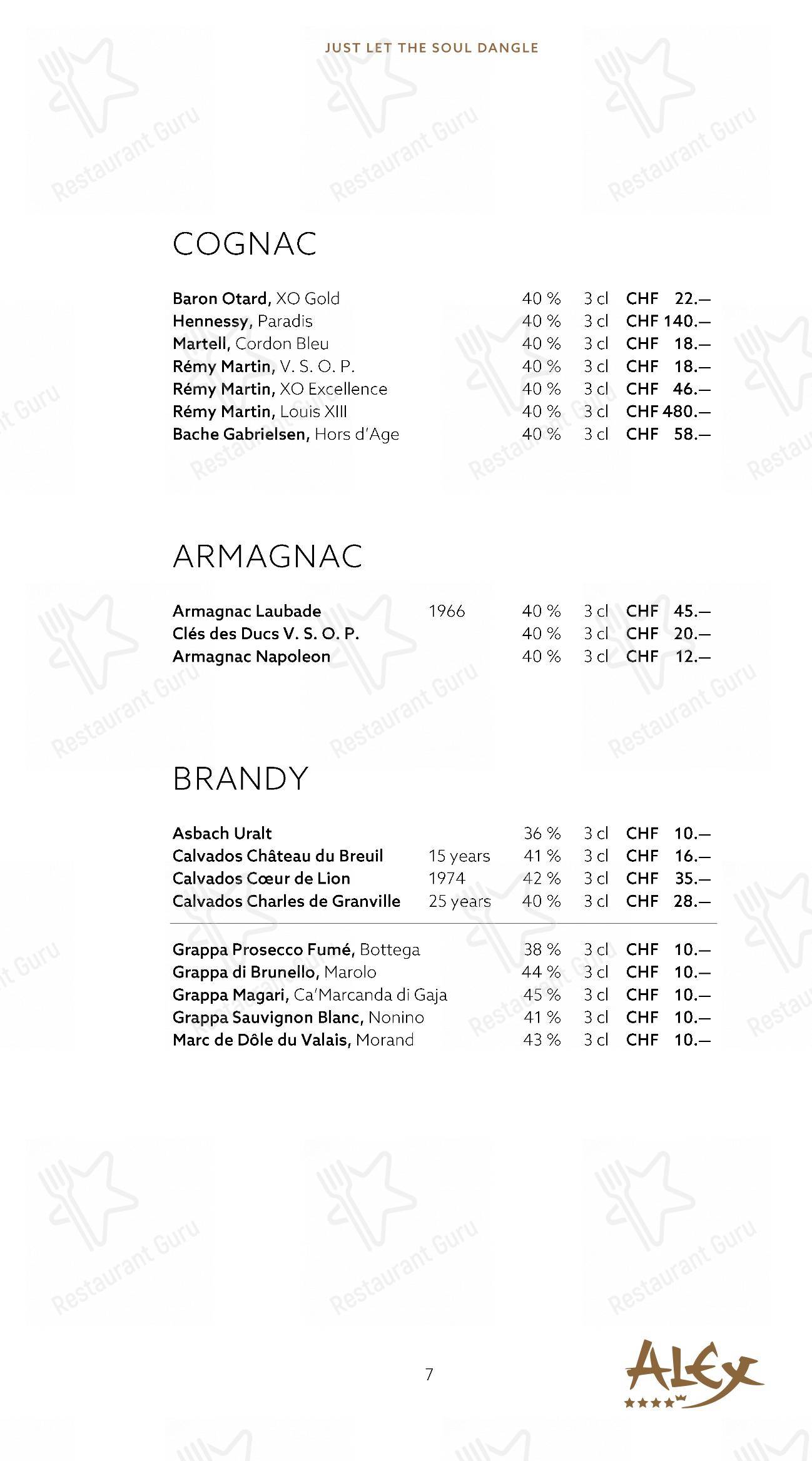Menu per Alex Lounge Bar & Fumoir pub & bar