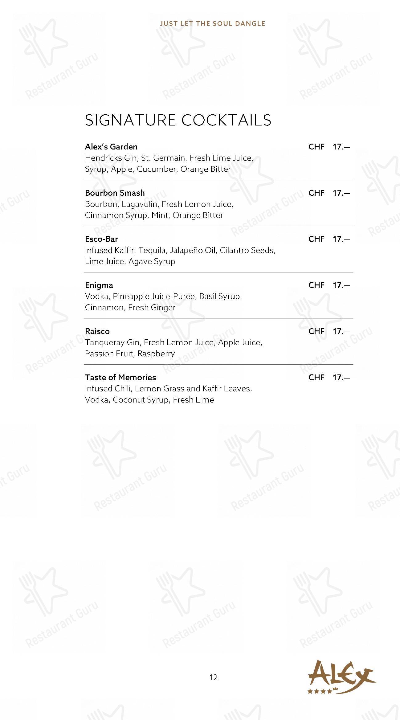 Menu per Alex Lounge Bar & Fumoir in Zermatt