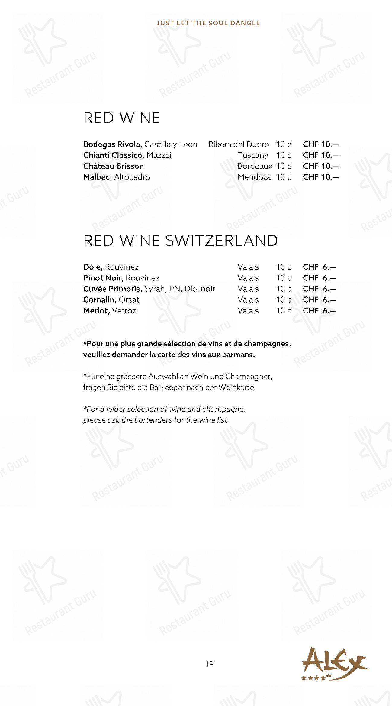 Alex Lounge Bar & Fumoir in Zermatt - Menu