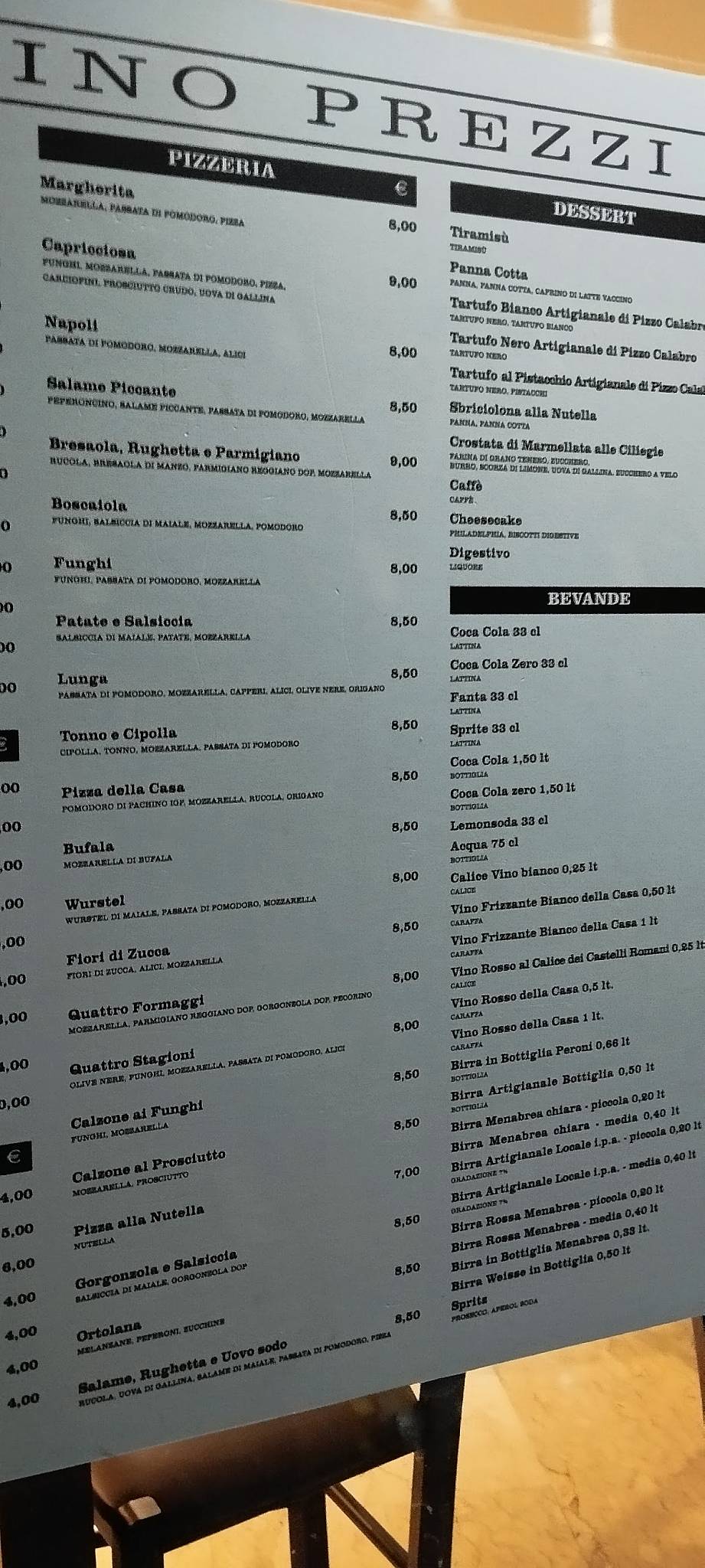 Menu di All'Antica Torretta 