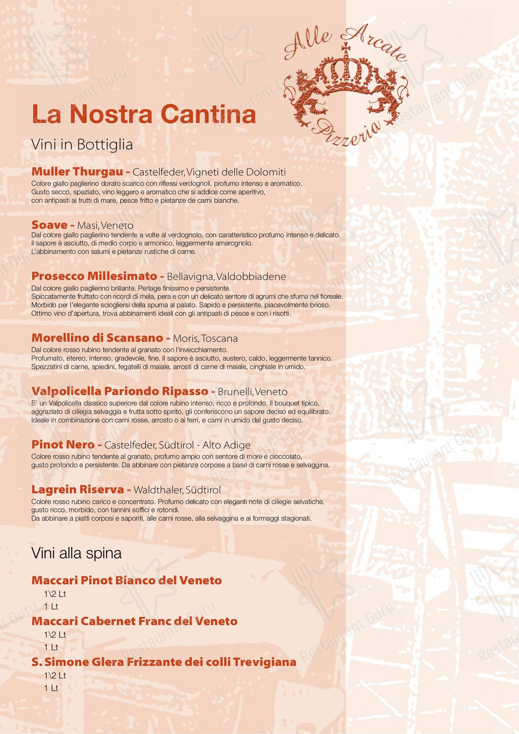 Menu di Alle Arcate - Menu