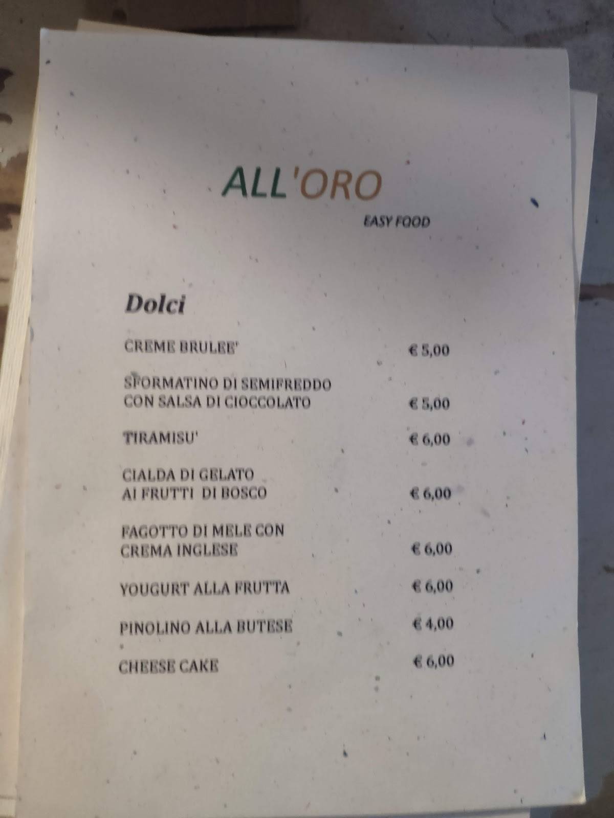 Menu di Alloro Pizzeria Ristorante 