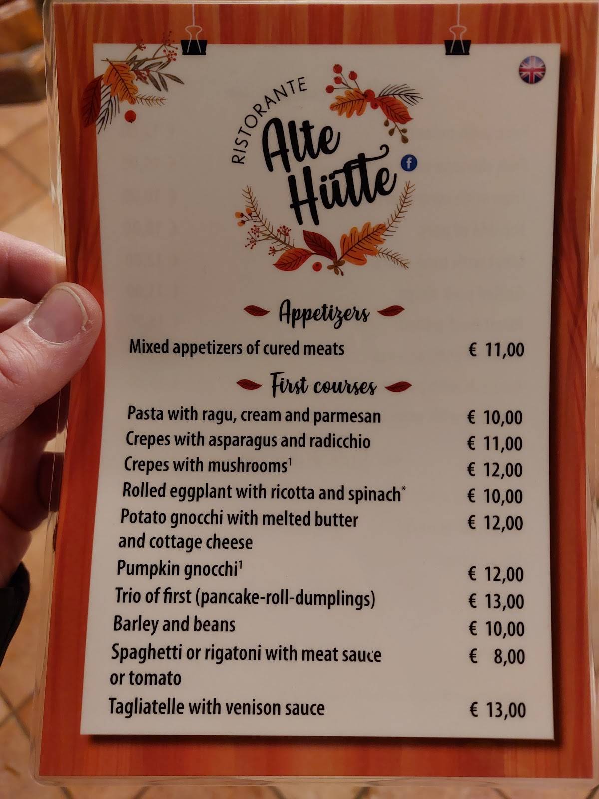 Menu di Alte Hütte 