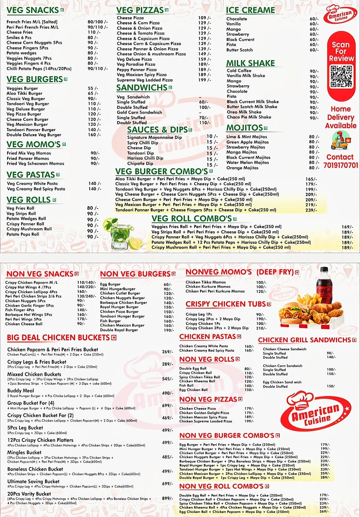 American Cuisine - ಅಮೇರಿಕನ್ ಕ್ವಿಸಿನ್ menu
