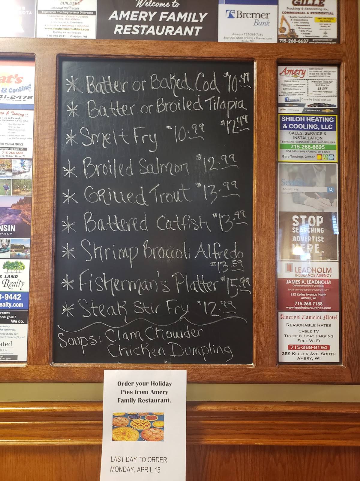 Menu at Amery Family Restaurant, Amery