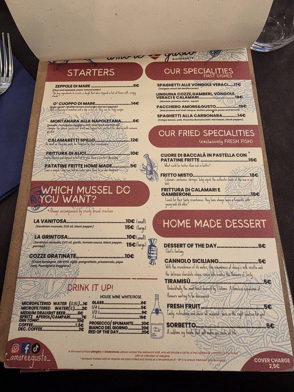Menu di Amore e Gusto 