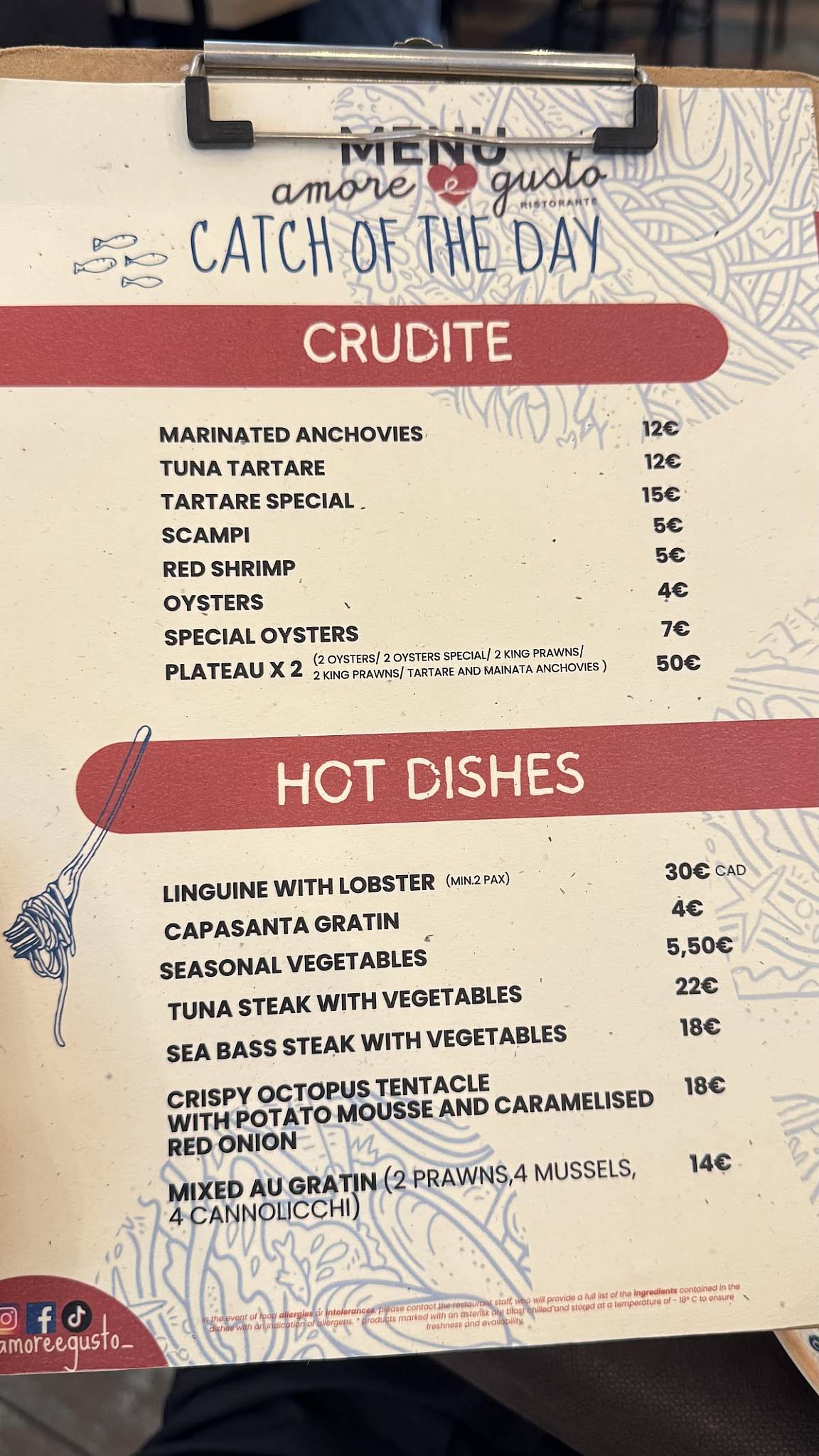 Menu di Amore e Gusto 