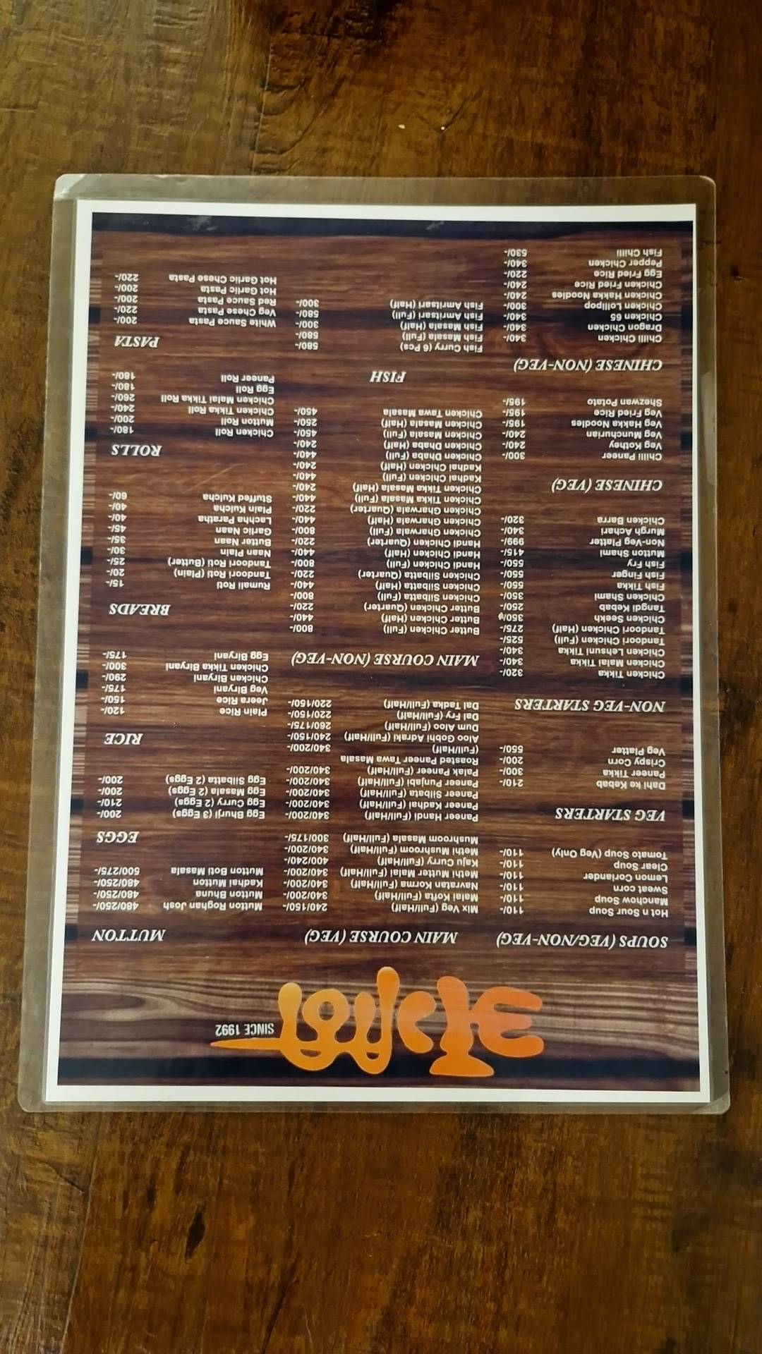Angithi menu