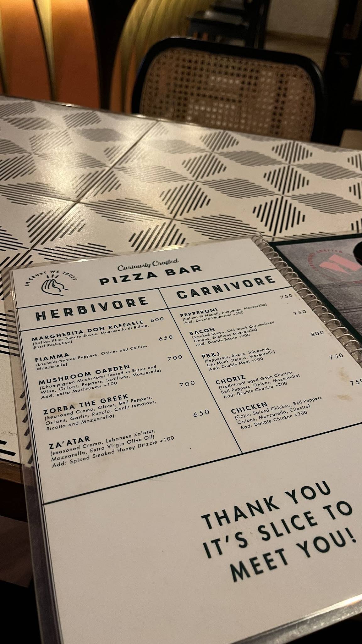 Melt Pizzabar menu