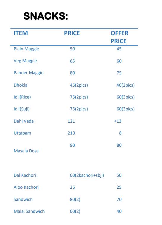 Annapurna Anju Tiffin Center menu