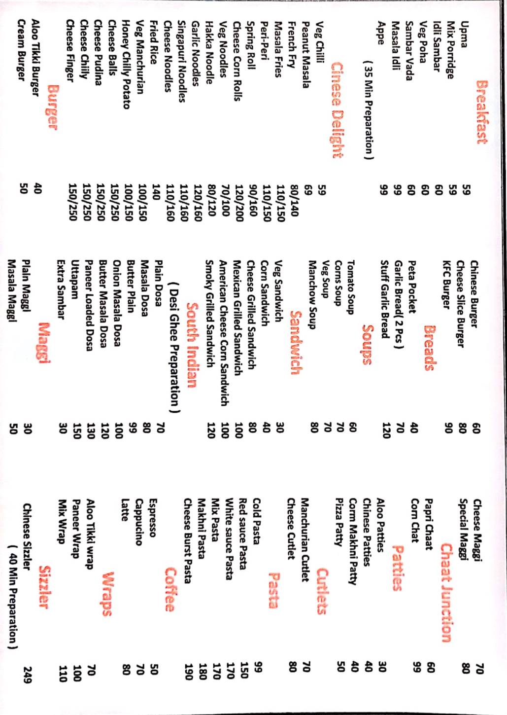 Annie’s Bake Hut menu