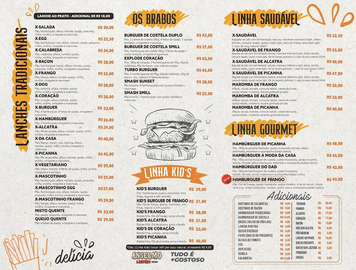 Anselmo Lanches Lanche em Criciúma X Salada Hambúrguer cardápio