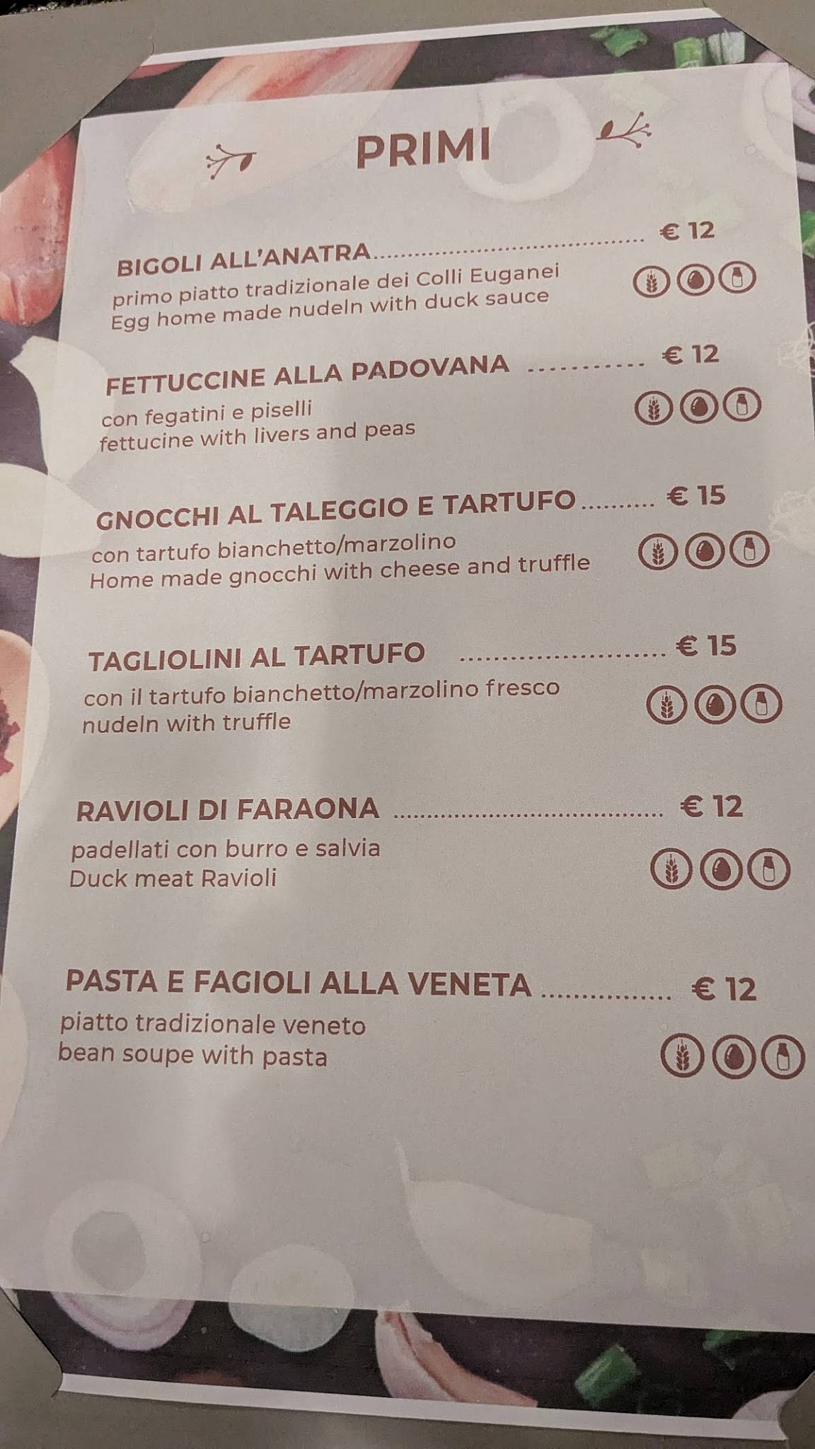 Menu di Antica Trattoria Antenore 