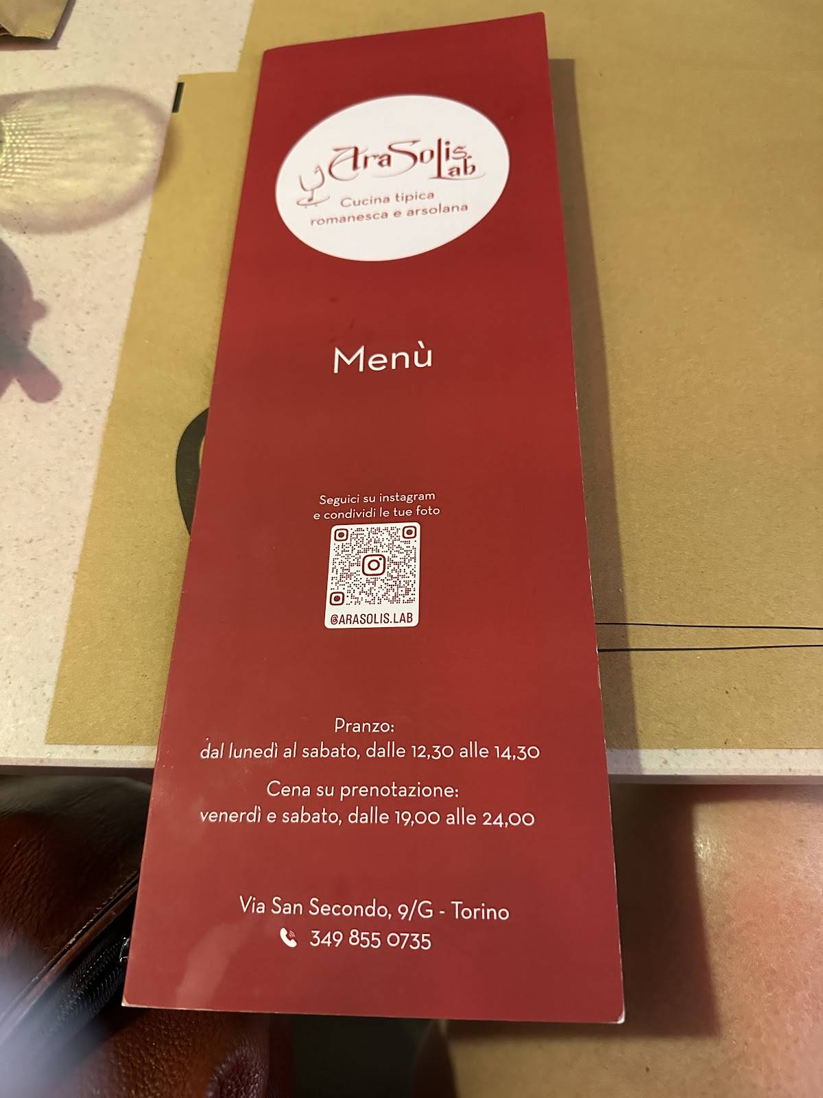 Menu di Arasolis.Lab - cucina ROMAnesca e ARSOlana 