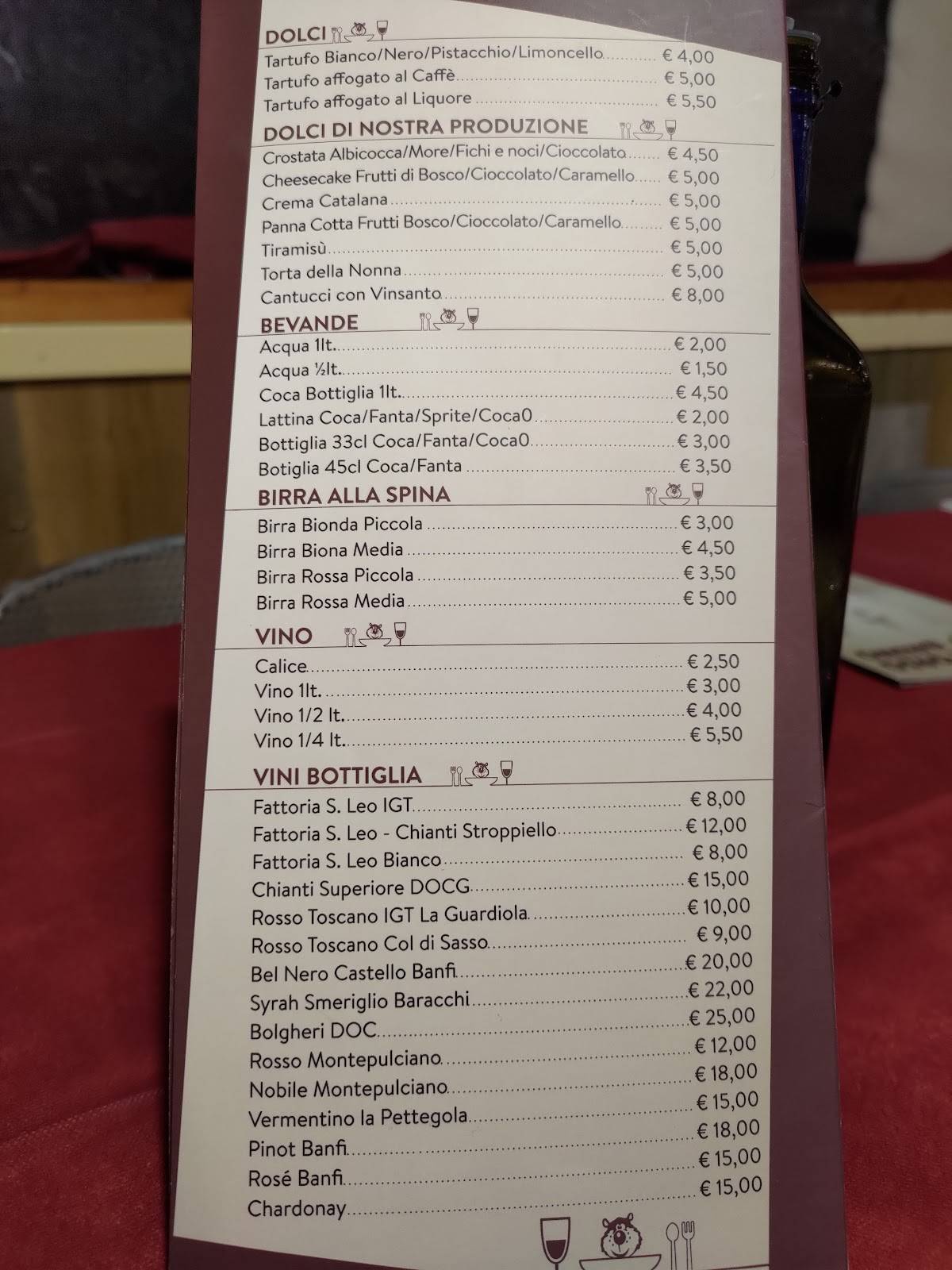 Menu di L'orso Bruno 