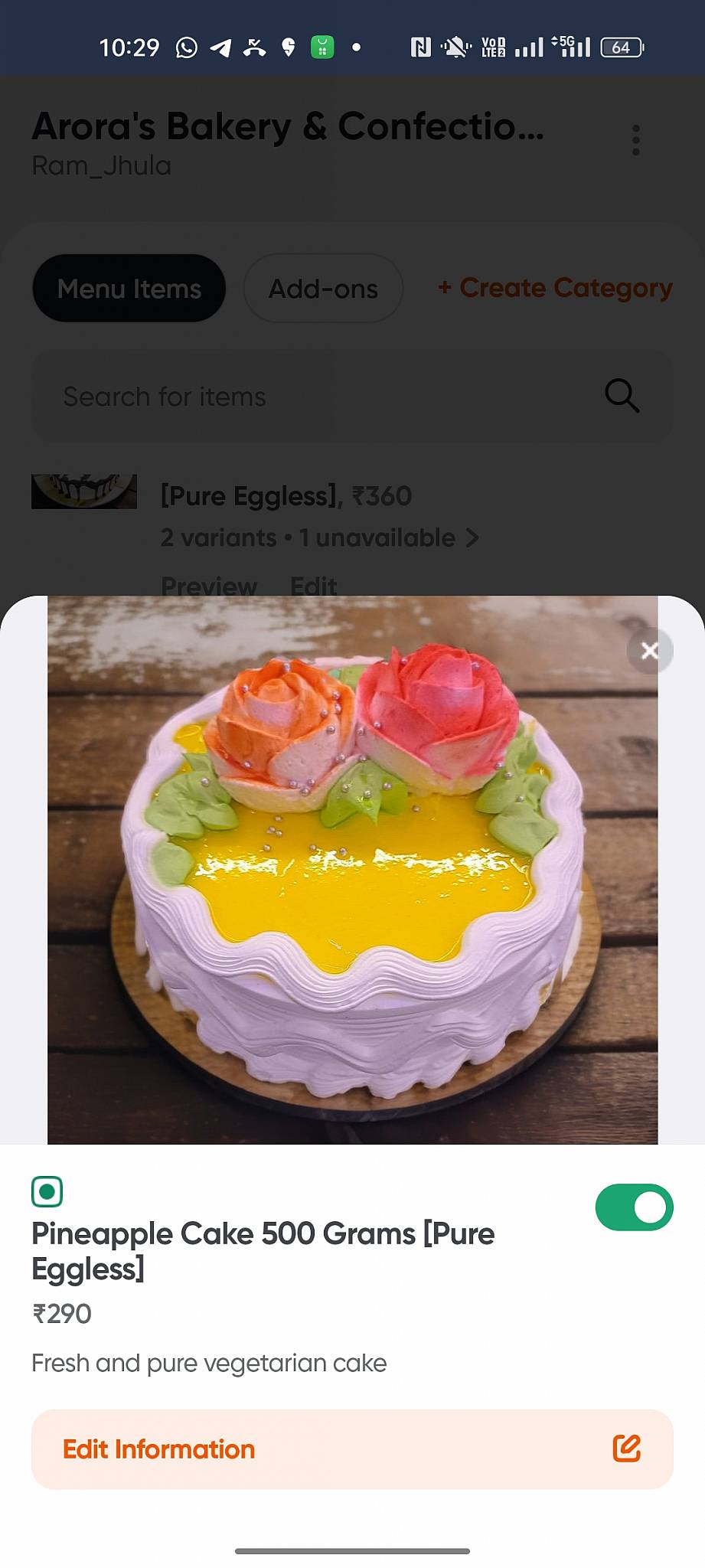Arora Bakery Rishikesh Best Eggless Bakery in Rishikesh Most Popular Bakery in Rishikesh menu