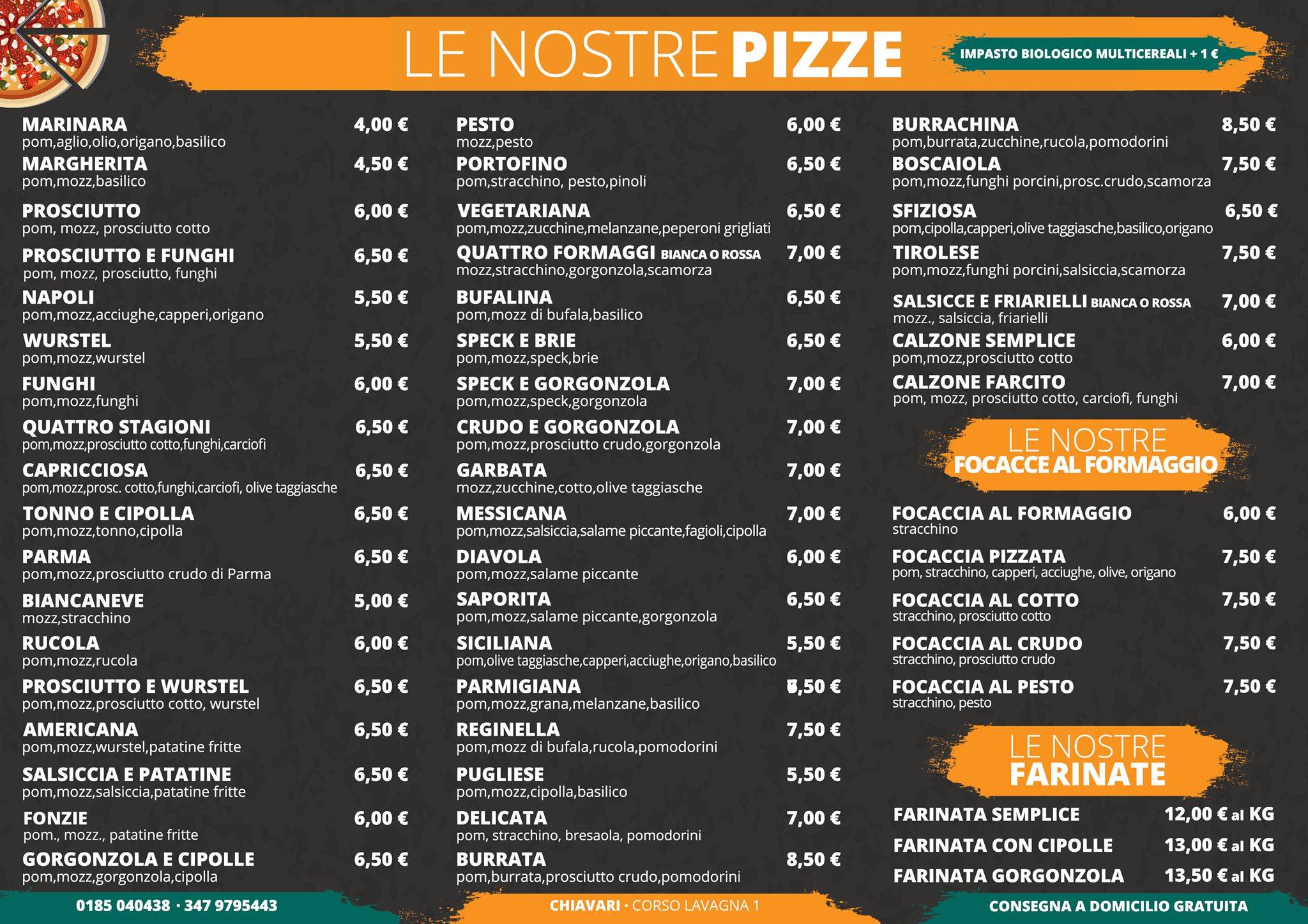 Menu di Arte Pizza 