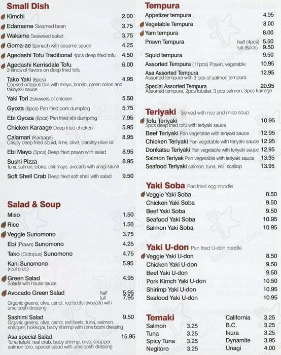 Menu de ASA Sushi