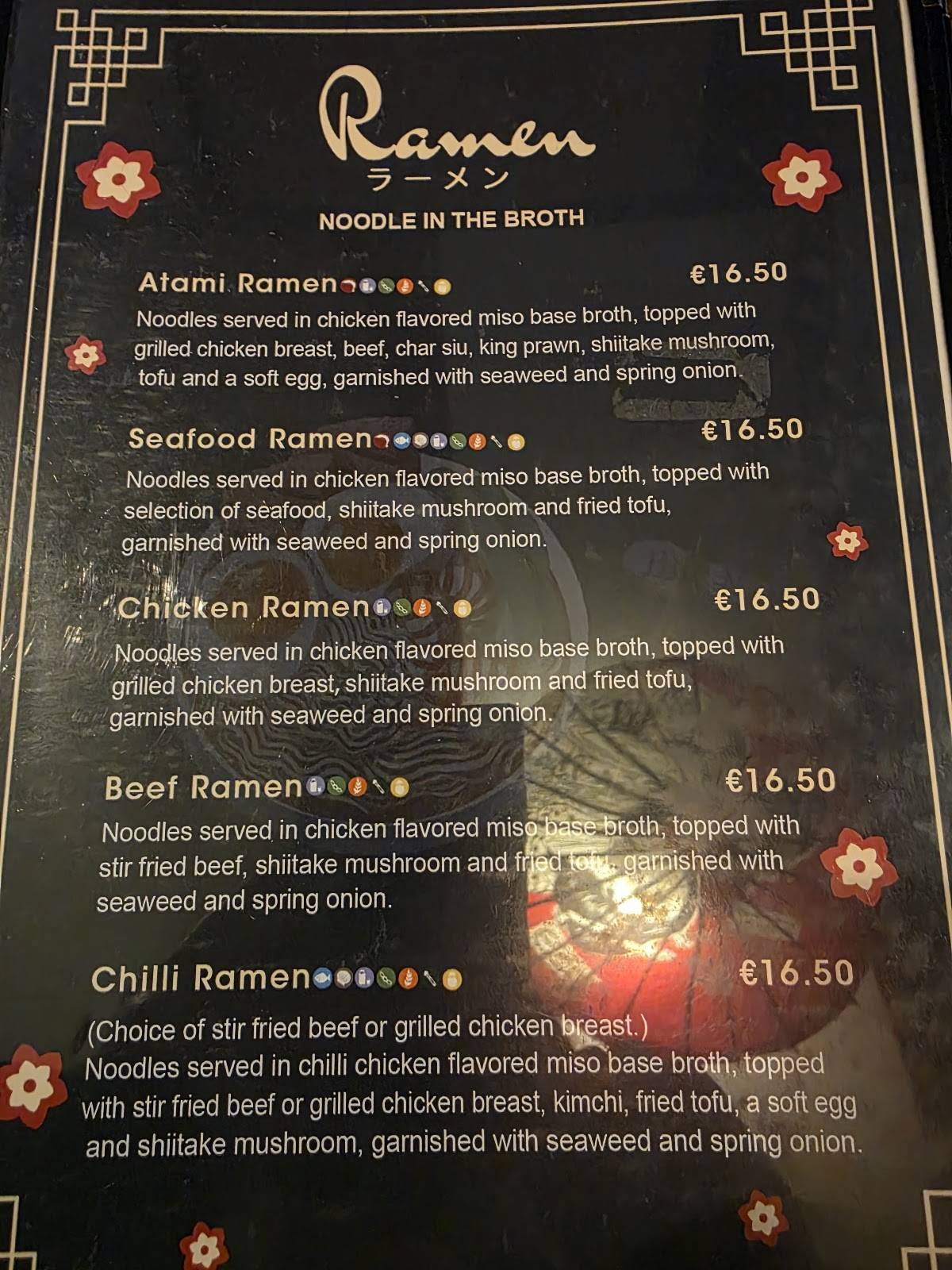 Menu at Atami restaurant, Dundalk, 19 Park St